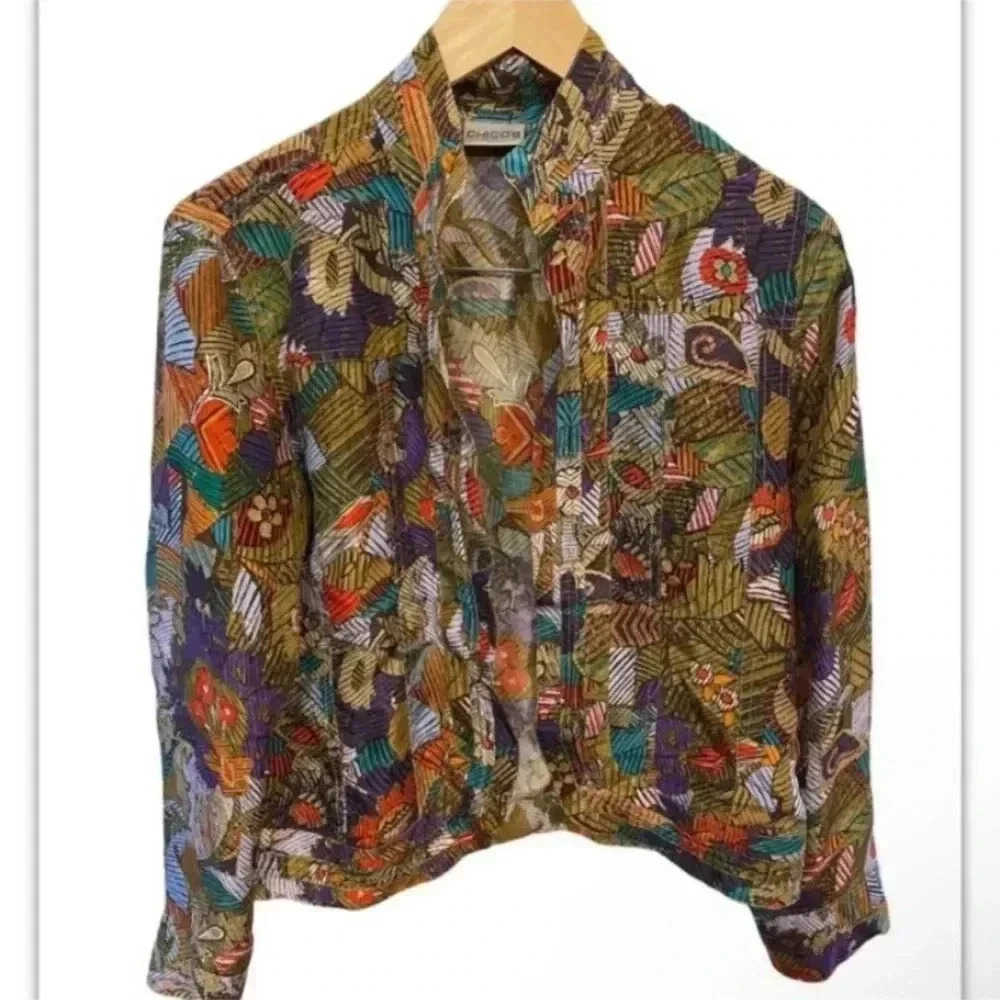 Chicos Womens 100% Silk Open Cardigan Blouse